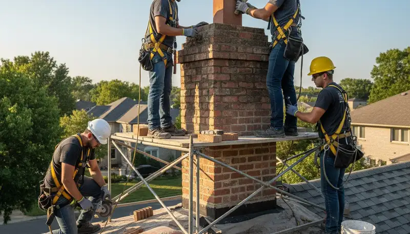 Philadelphia, PA chimney repair by FX Remodeling & Exteriors for cracked brick and mortar leak repair