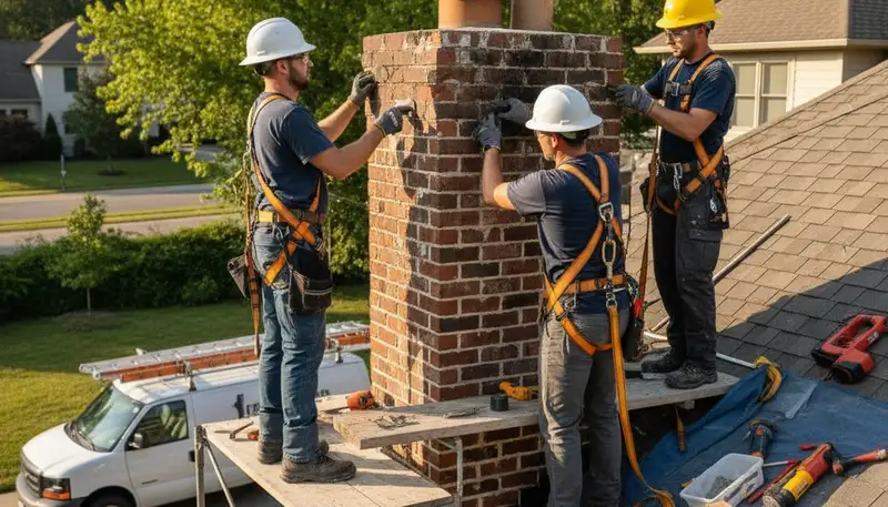 Philadelphia, PA chimney repair by FX Remodeling & Exteriors for cracked brick and mortar leaks